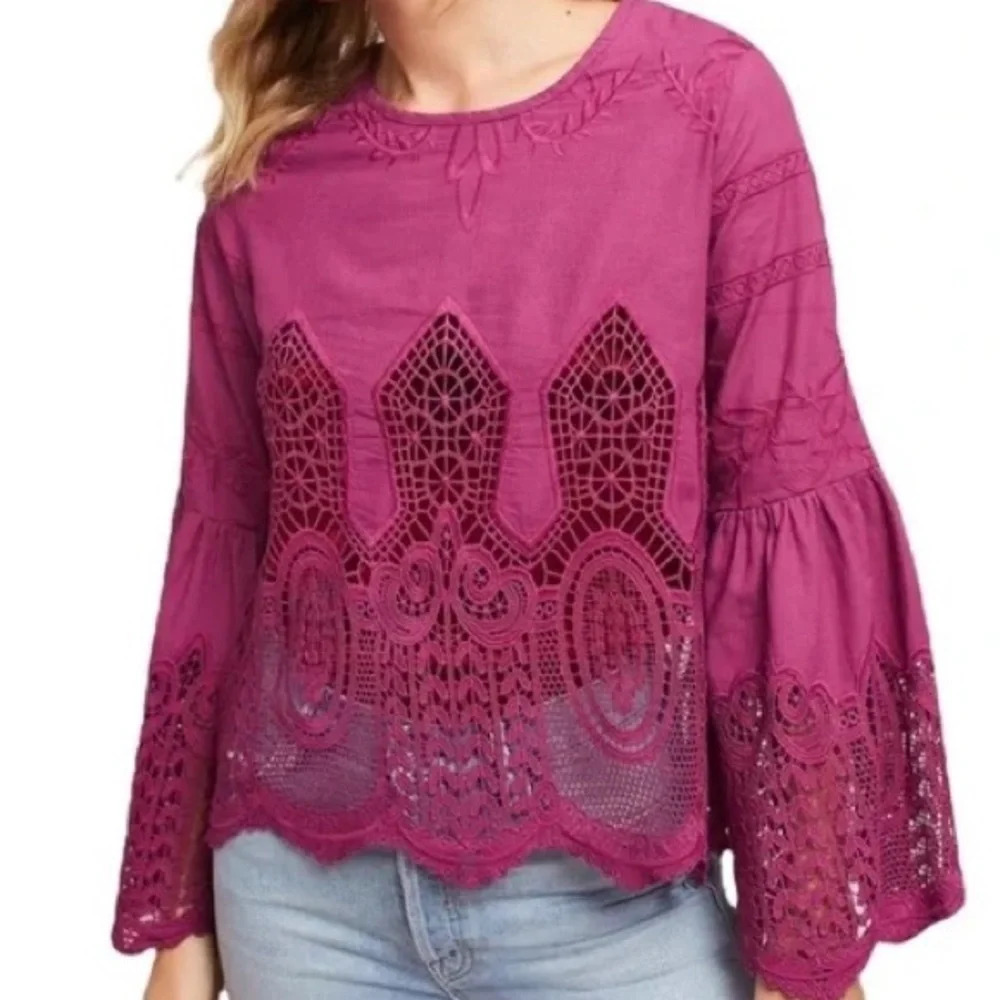 Anthropologie Chloe Oliver Plum Pink Lace Top Sz-S